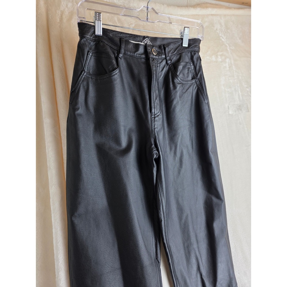 POSTOE Black Leather Wide Leg‎ Pants High Waist Casual Comfort Size 1/26